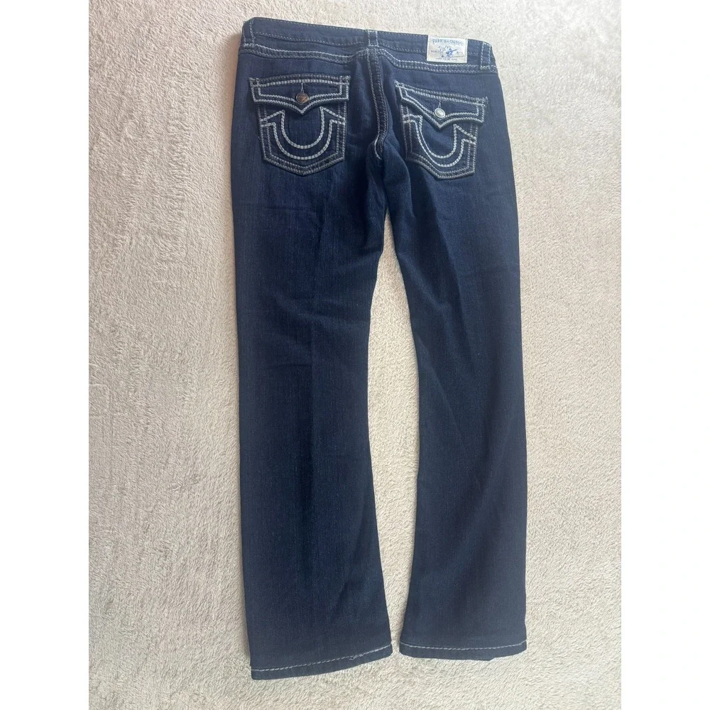 True Religion Becca Bootcut Jeans Womens 32 Dark Blue Denim Flap Pocket USA Made